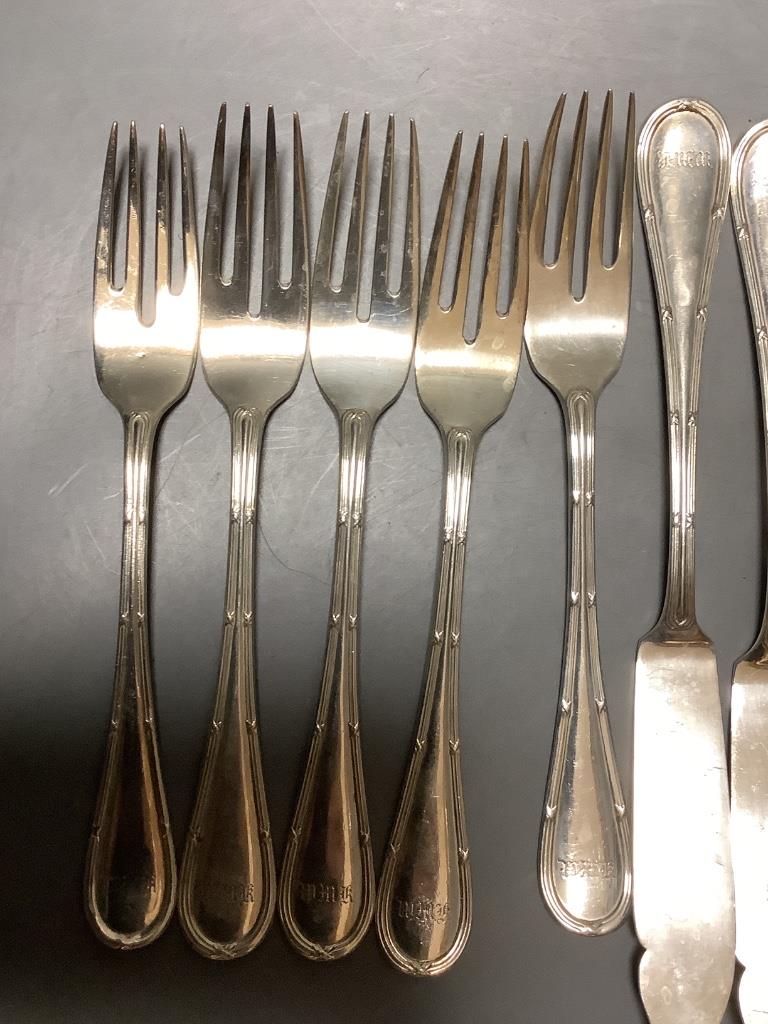Thirteen items of 800 standard white metal cutlery, 21oz.